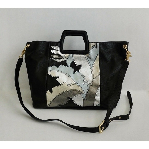 Foley + Corinna Handbags - FOLEY + CORINNA Large Black Metallic Tropical Purse Crossbody Handbag Vacation